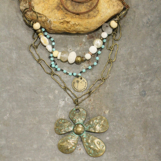 Three Wishes Stone Layered Flower Pendant Necklace