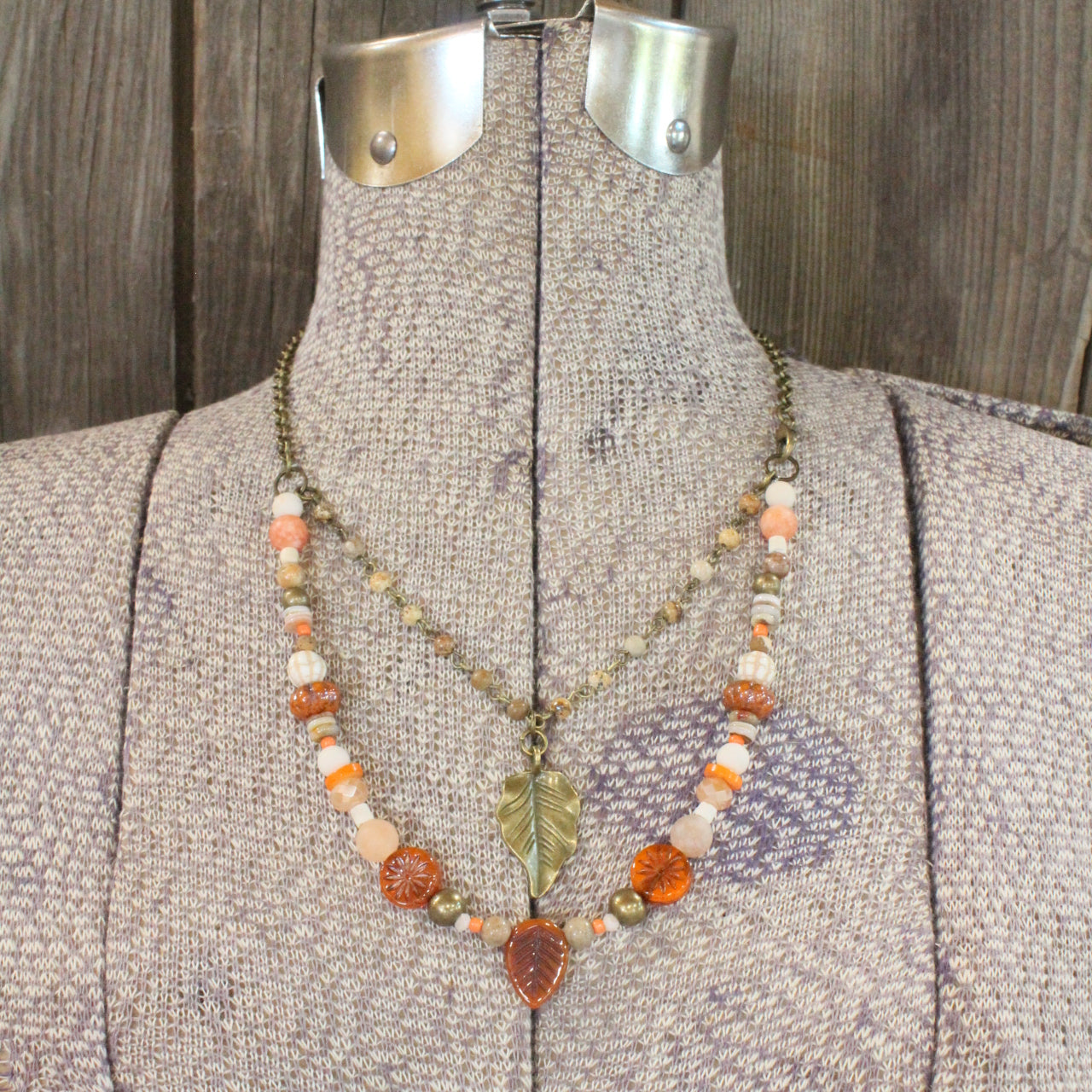 Czech Leaves & Pumpkins Too Layered Necklace