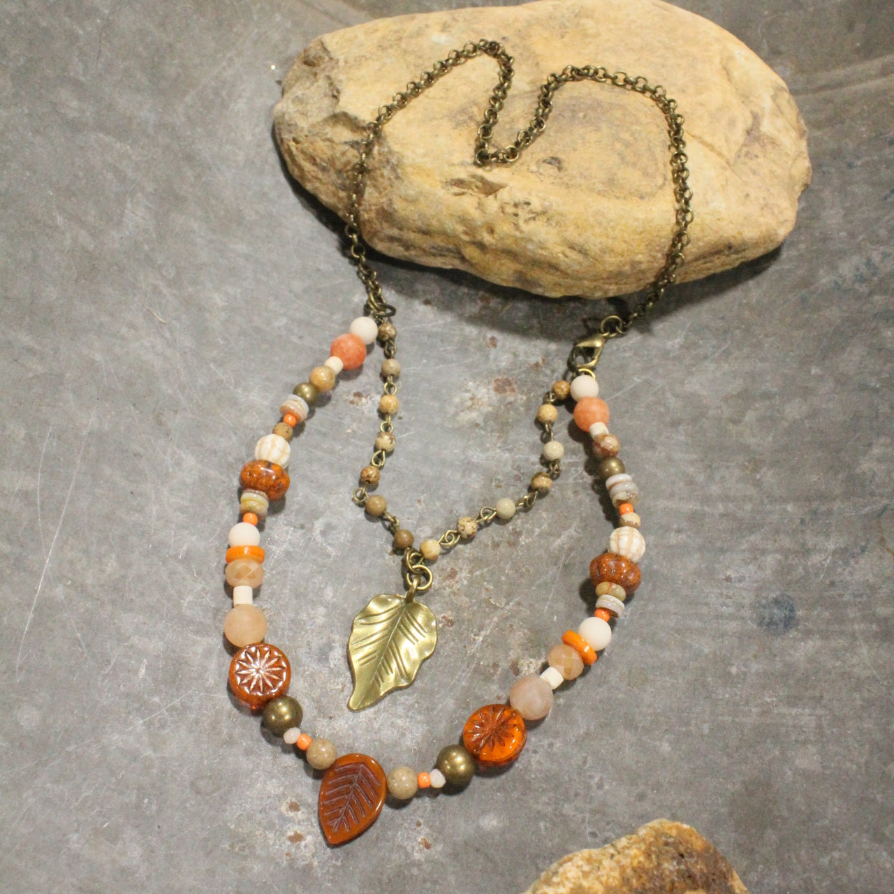 Czech Leaves & Pumpkins Too Layered Necklace