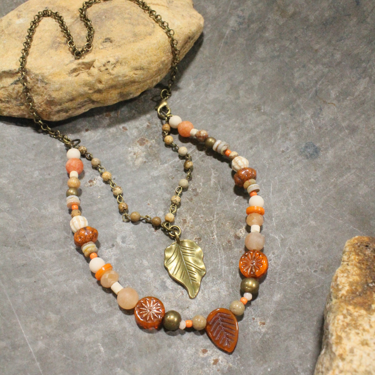 Czech Leaves & Pumpkins Too Layered Necklace