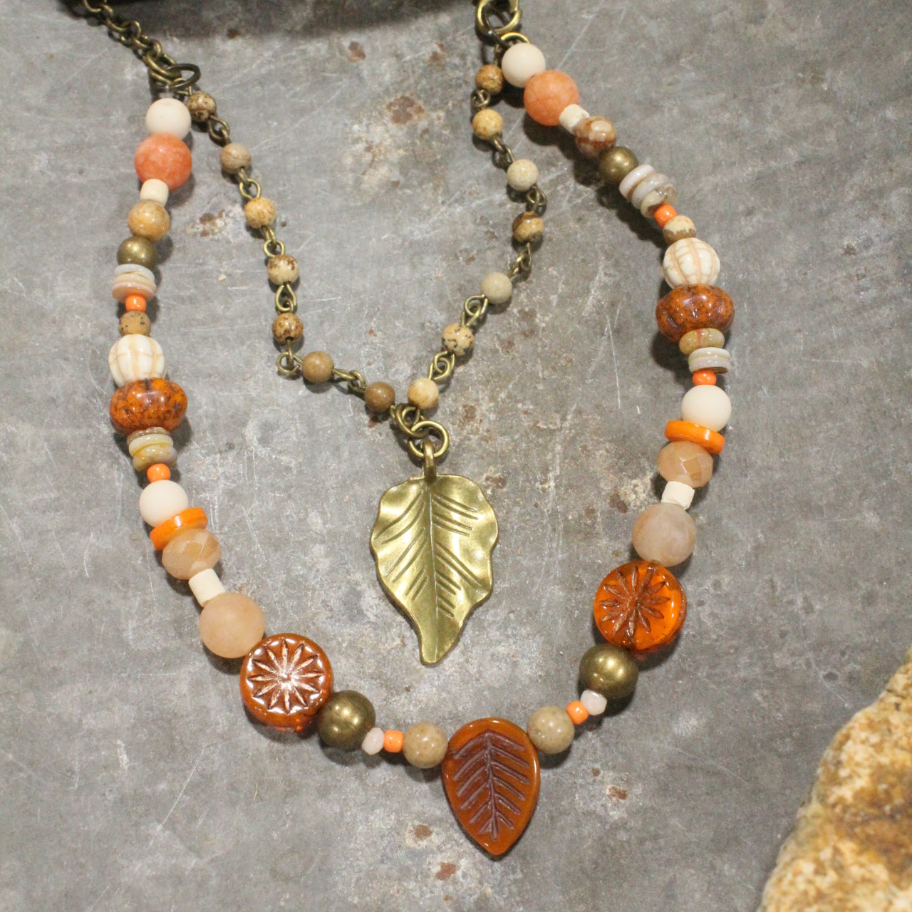 Czech Leaves & Pumpkins Too Layered Necklace