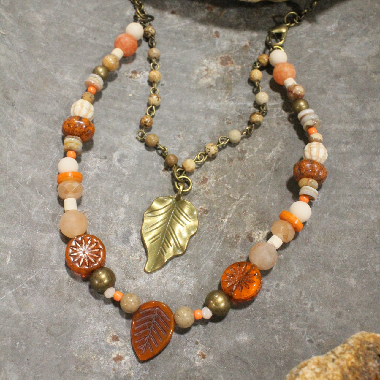Czech Leaves & Pumpkins Too Layered Necklace