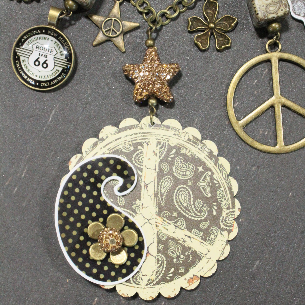 Peace, Paisley & Polka Dot Brown Charm'd Necklace