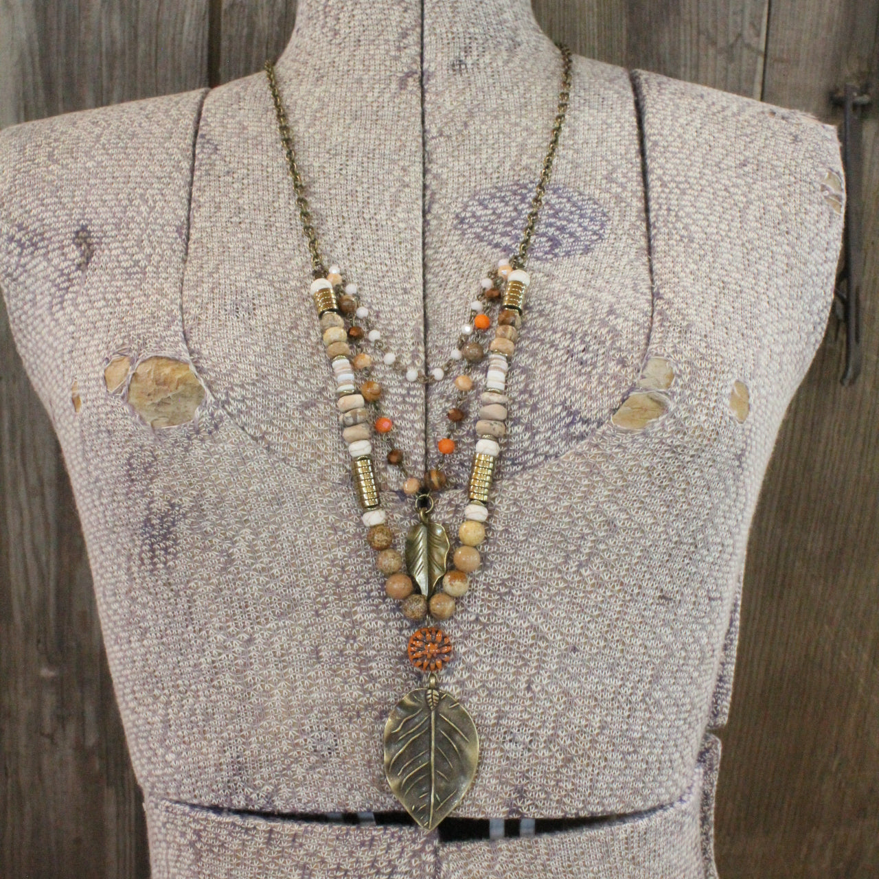 Nature Sings, Leaves Fall Triple Layered Necklace