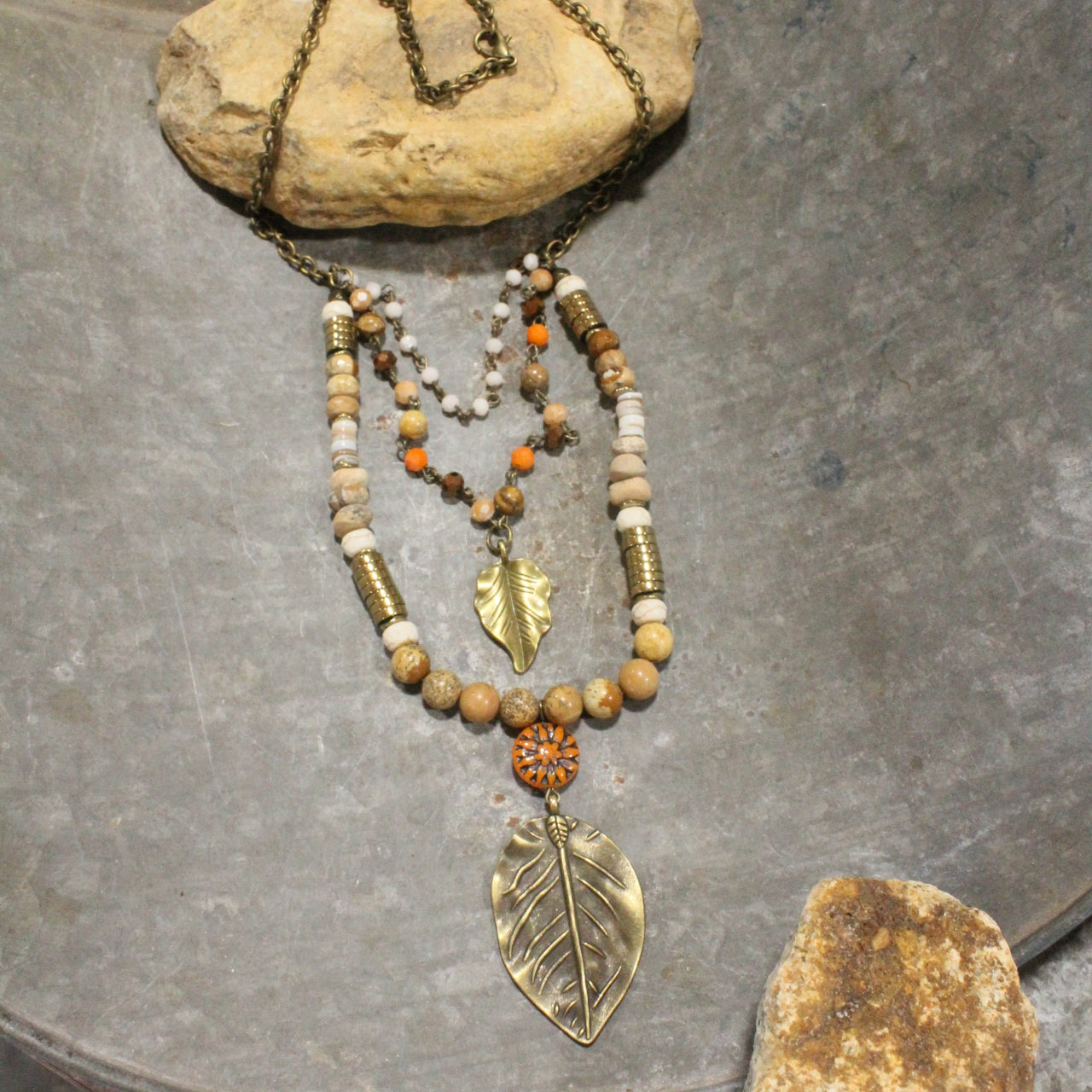 Nature Sings, Leaves Fall Triple Layered Necklace