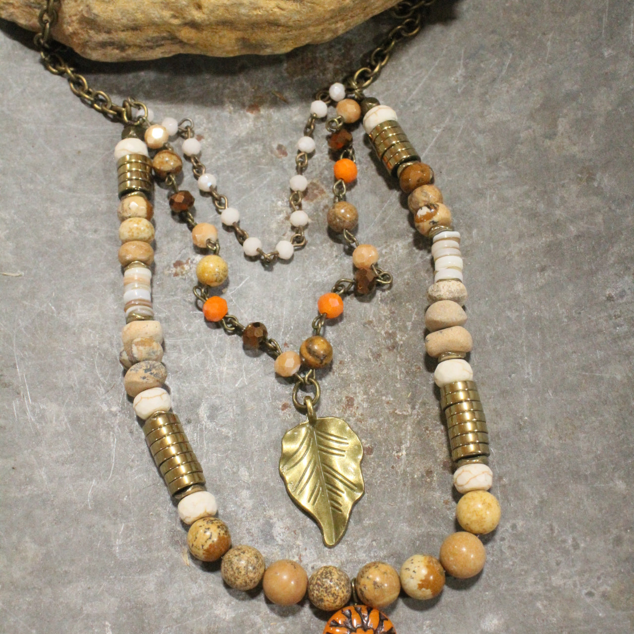Nature Sings, Leaves Fall Triple Layered Necklace