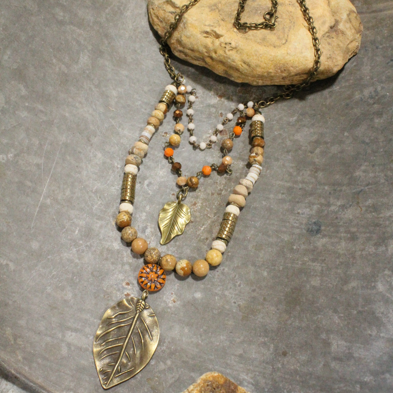 Nature Sings, Leaves Fall Triple Layered Necklace