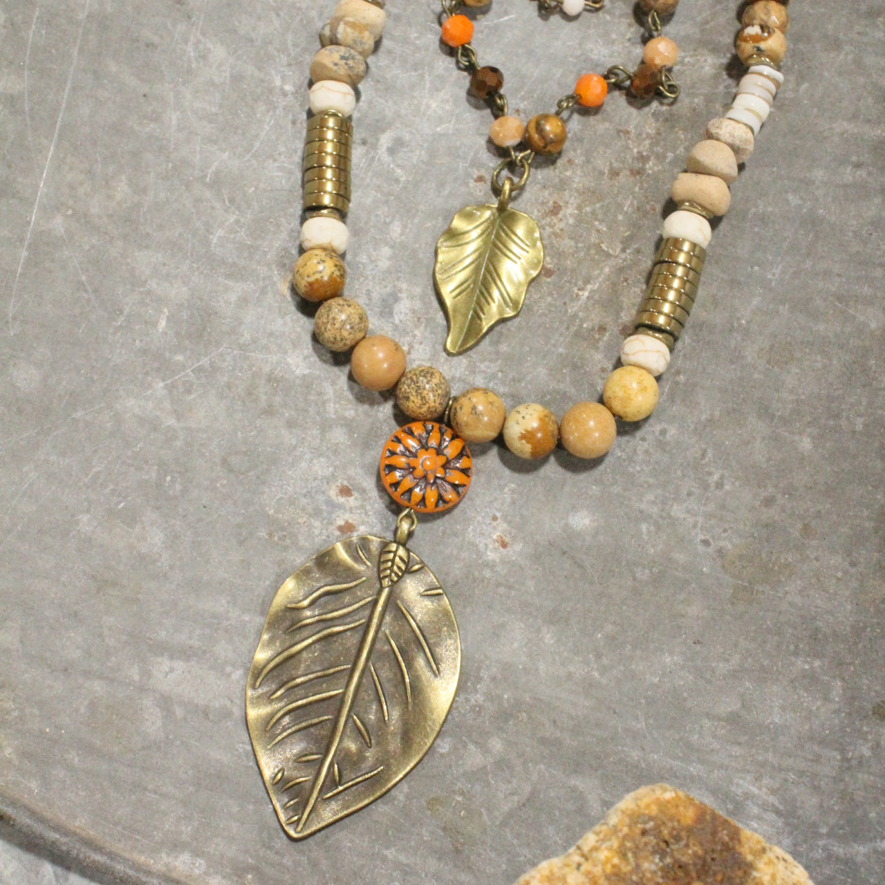 Nature Sings, Leaves Fall Triple Layered Necklace