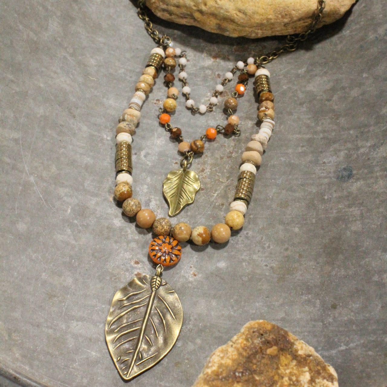 Nature Sings, Leaves Fall Triple Layered Necklace