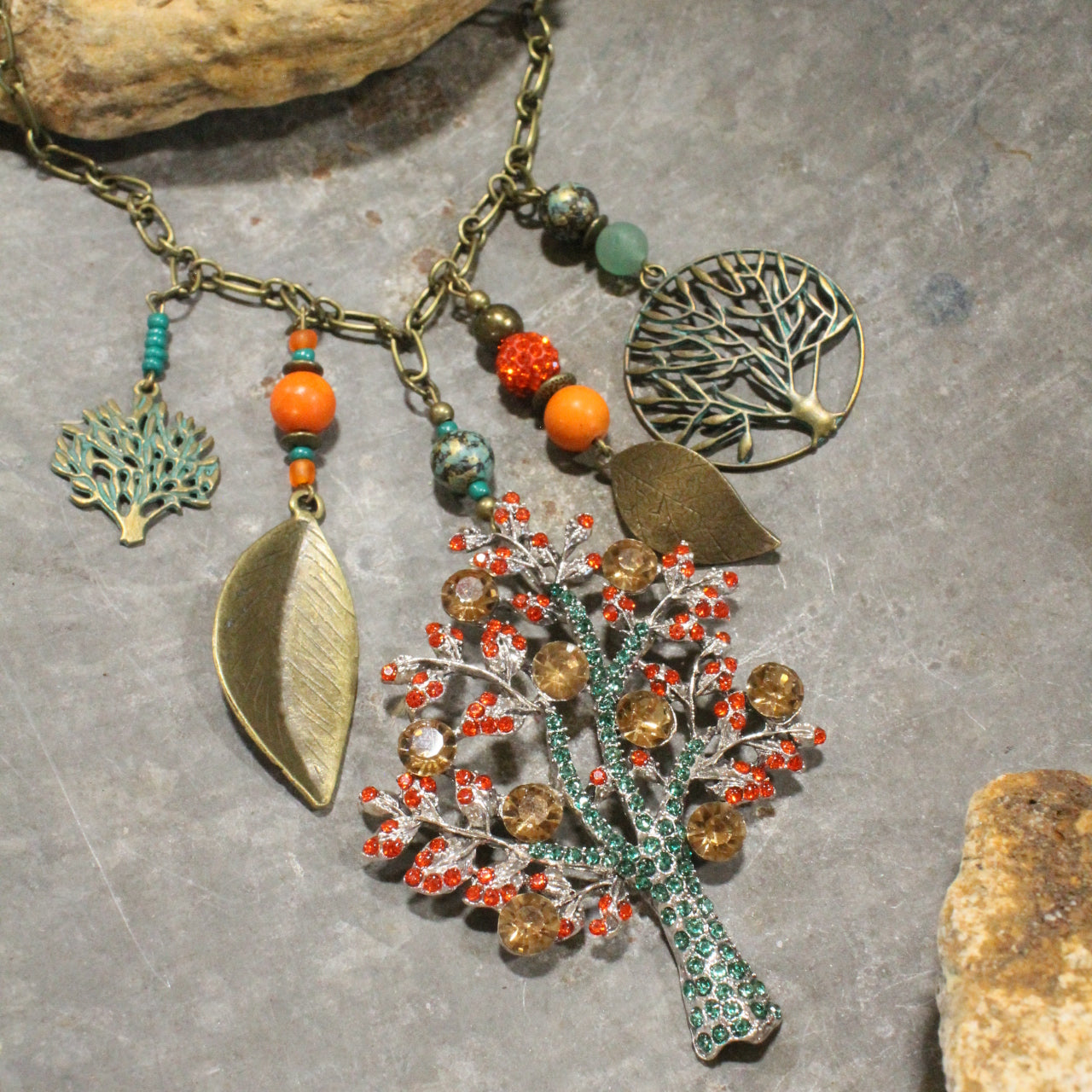 Shades Of Fall Tree Charm'd Necklace