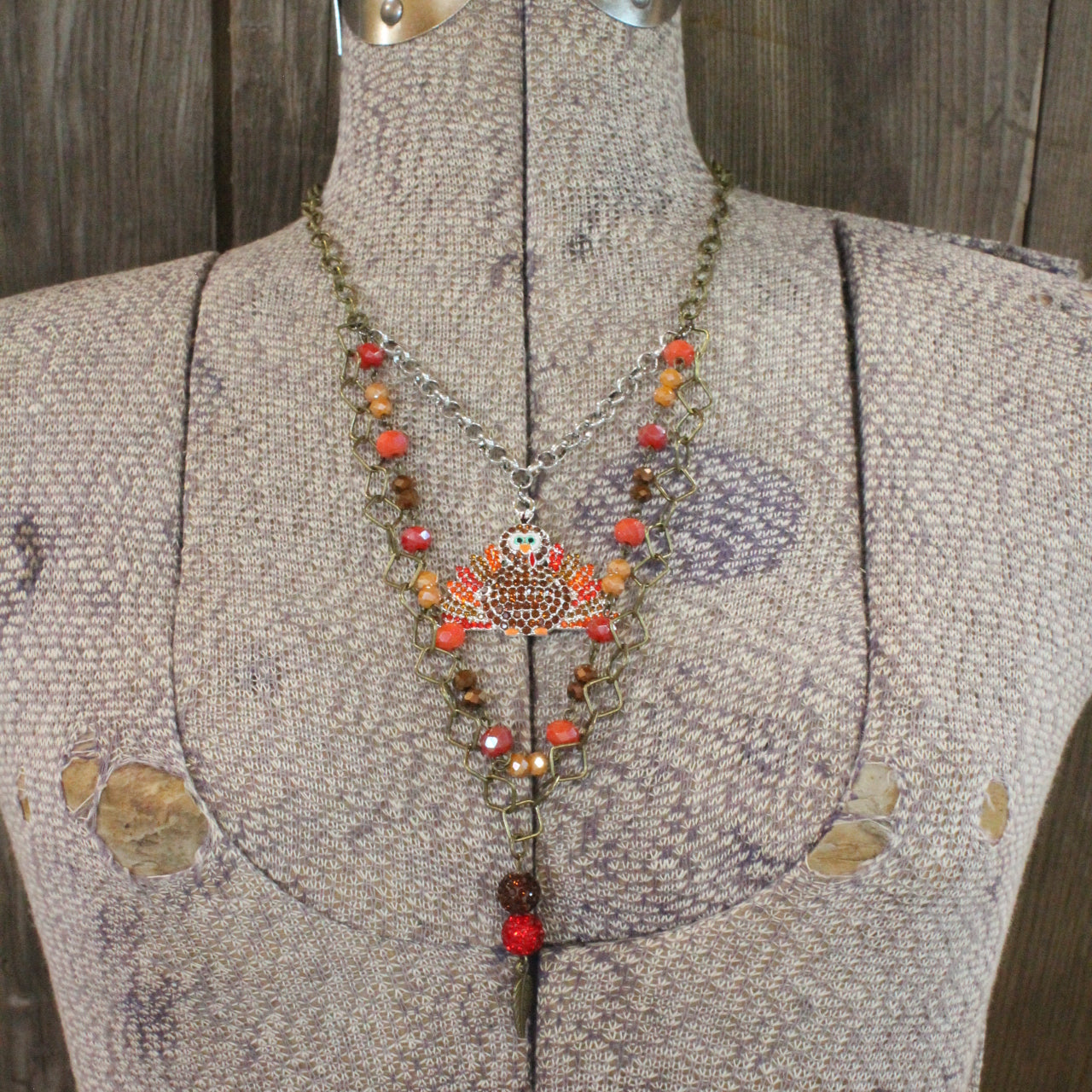 Gobbling Turkey Triple Layered Necklace