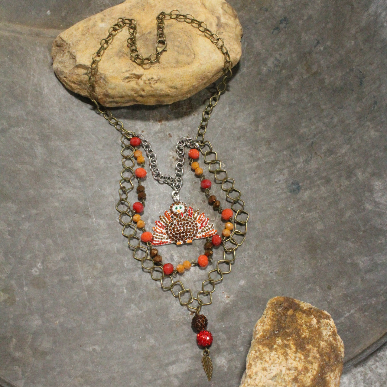Gobbling Turkey Triple Layered Necklace