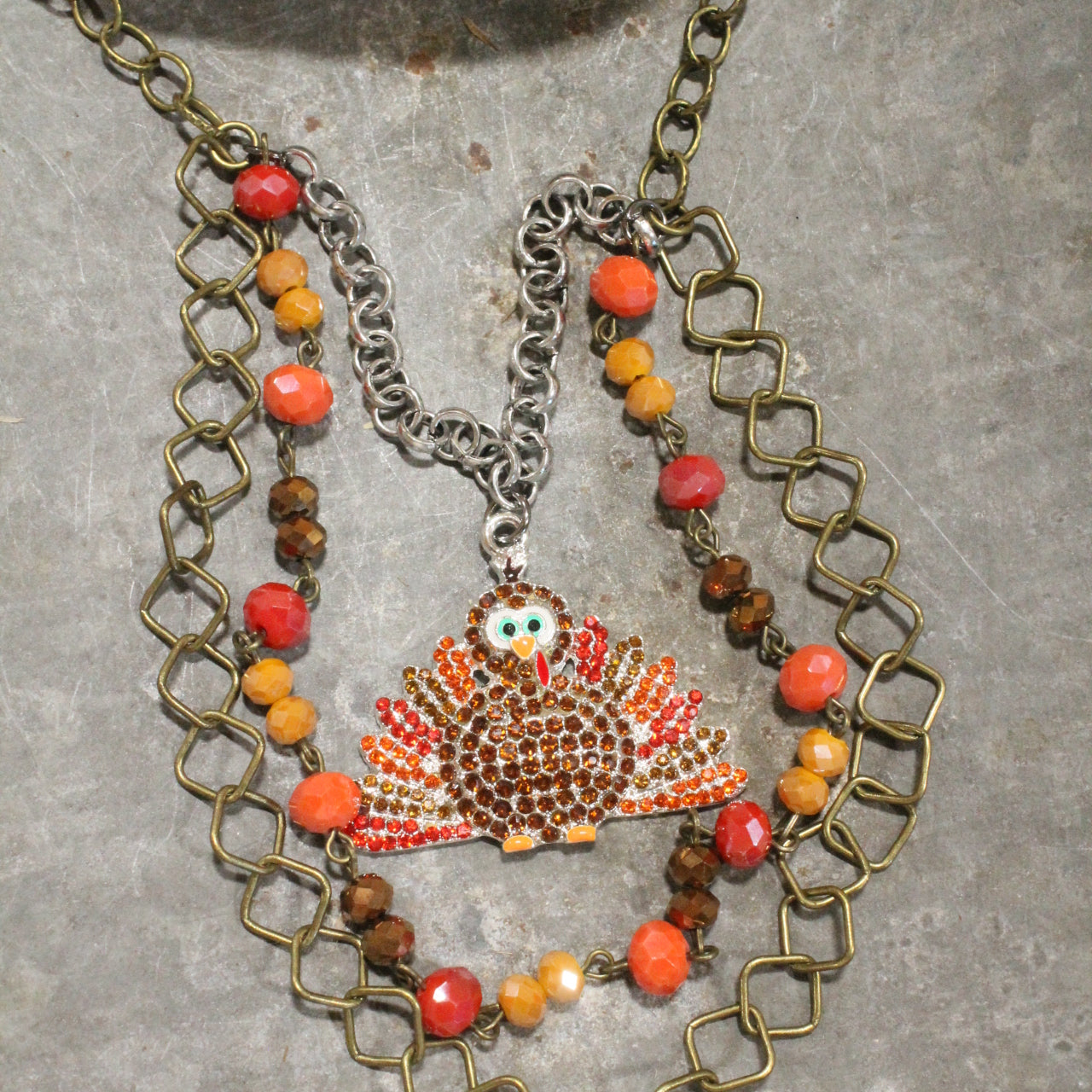 Gobbling Turkey Triple Layered Necklace