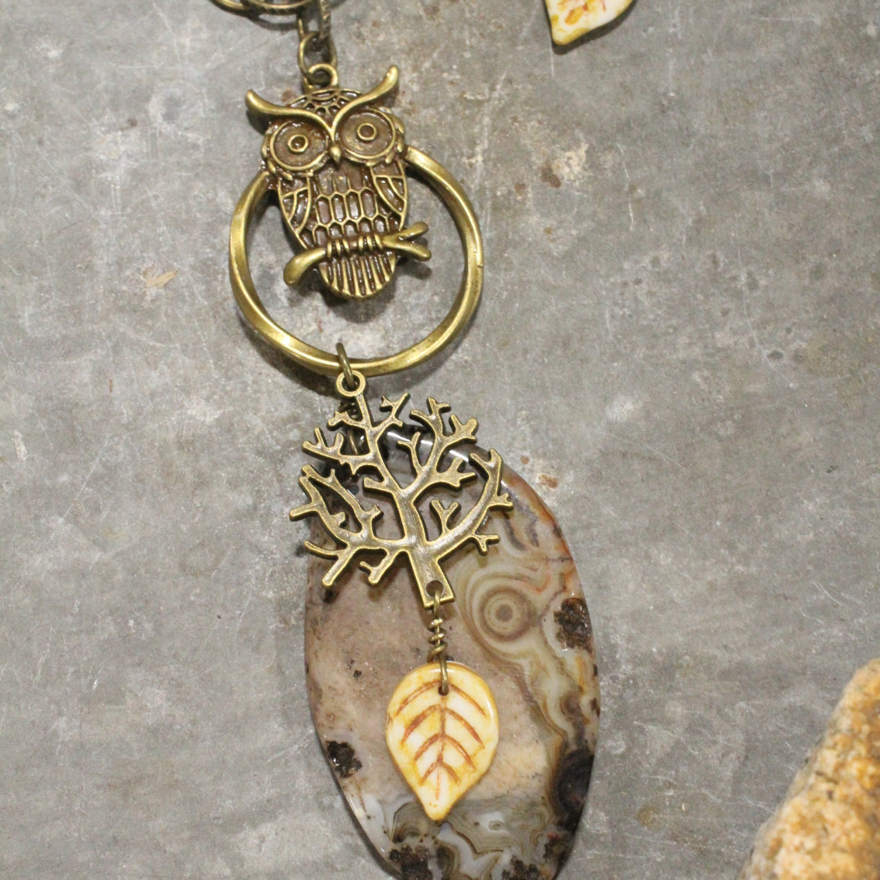 Hooo's Hootin' Owl & Stone Charming Leaf Necklace