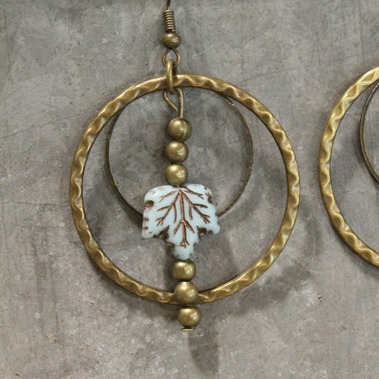 Falling Leaves Blue Czech Dangle Drop Earrings