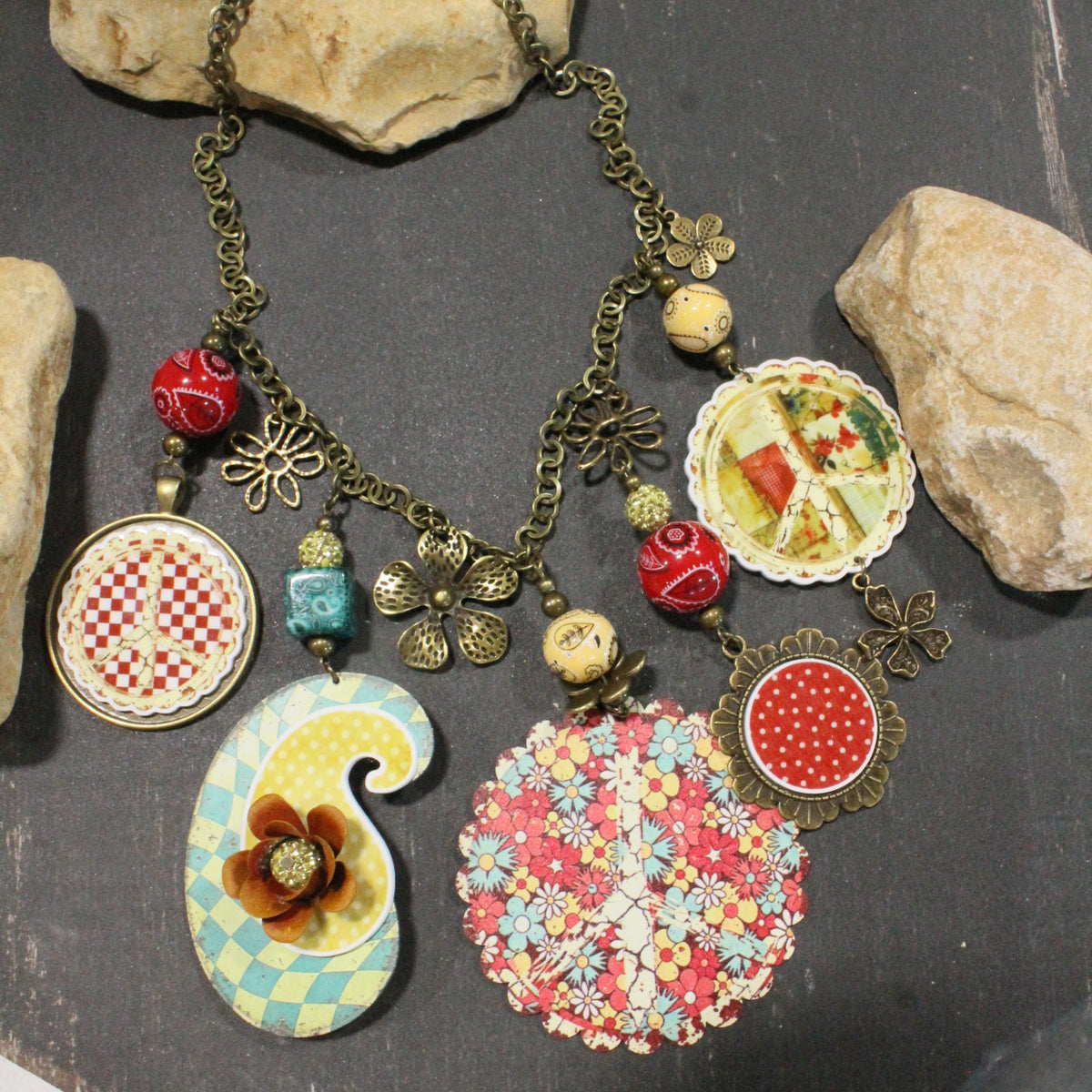 Peace, Paisley & Polka Dot Red Charm'd Necklace