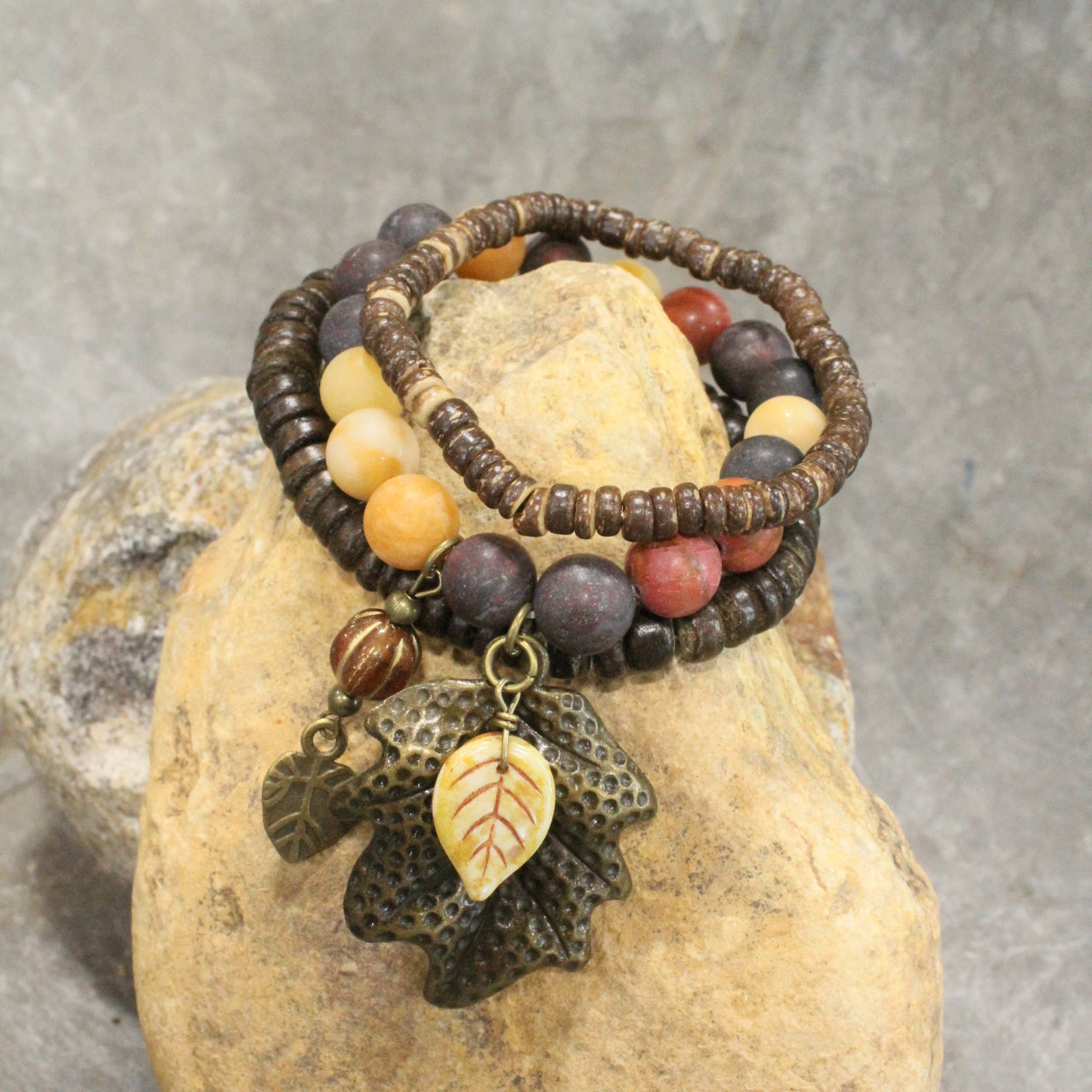 Rusty Leaf Fall Stretch Bracelet Set