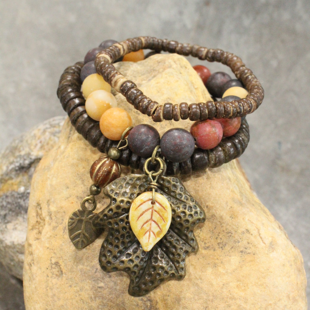 Rusty Leaf Fall Stretch Bracelet Set