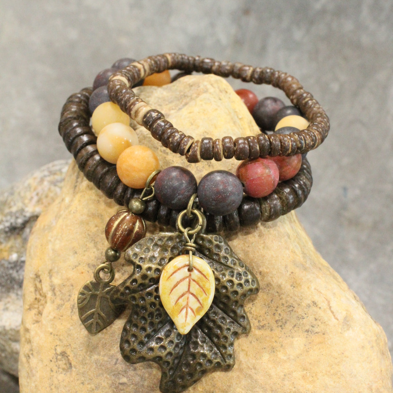 Rusty Leaf Fall Stretch Bracelet Set