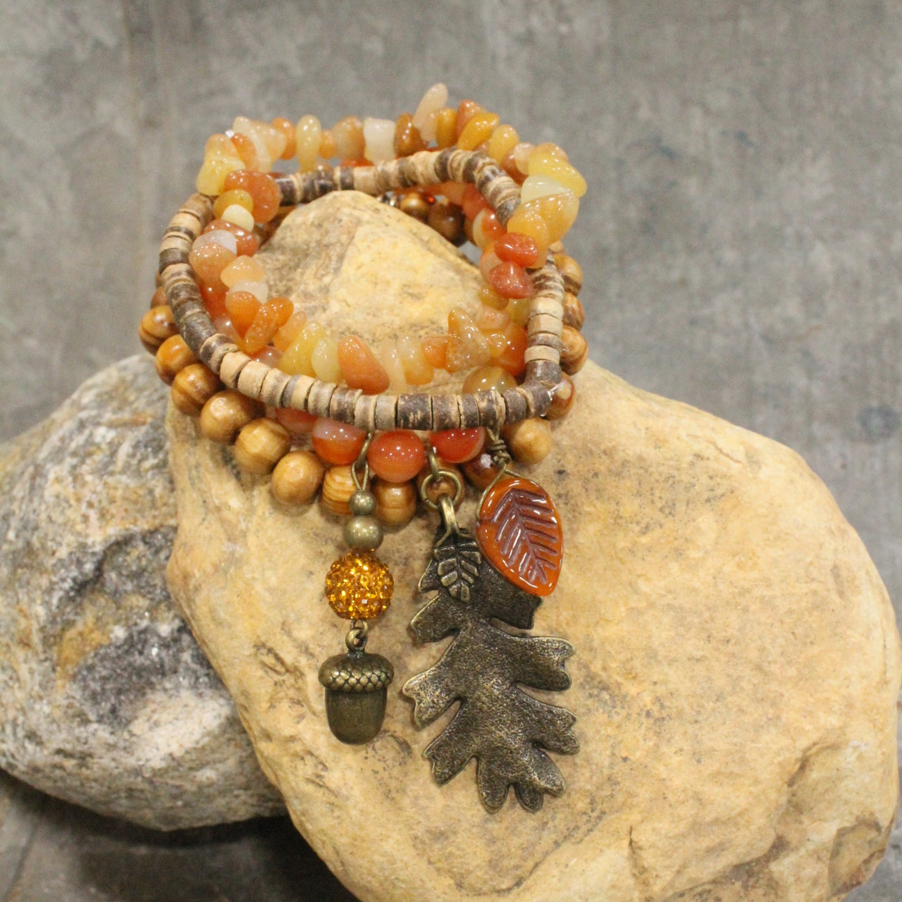 Oak Leaf & Acorn Stretch Bracelet Set