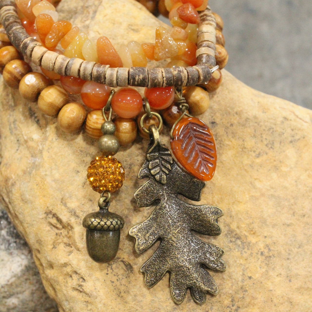 Oak Leaf & Acorn Stretch Bracelet Set
