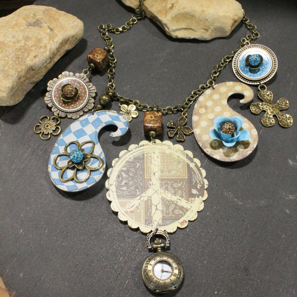 Peace, Paisley & Polka Dot Turquoise Charm'd Necklace