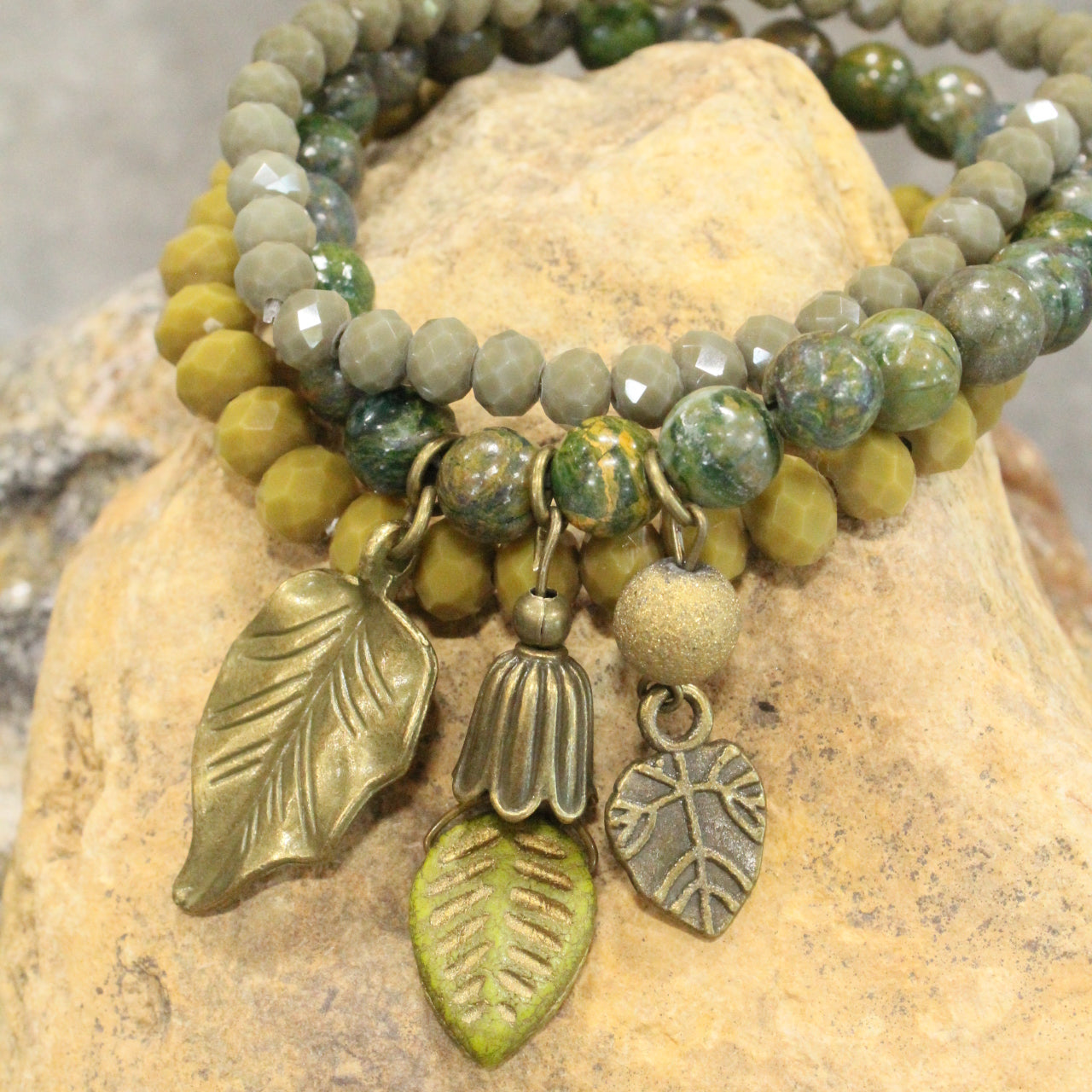 Olive Leaves Fall Stretch Bracelet Set