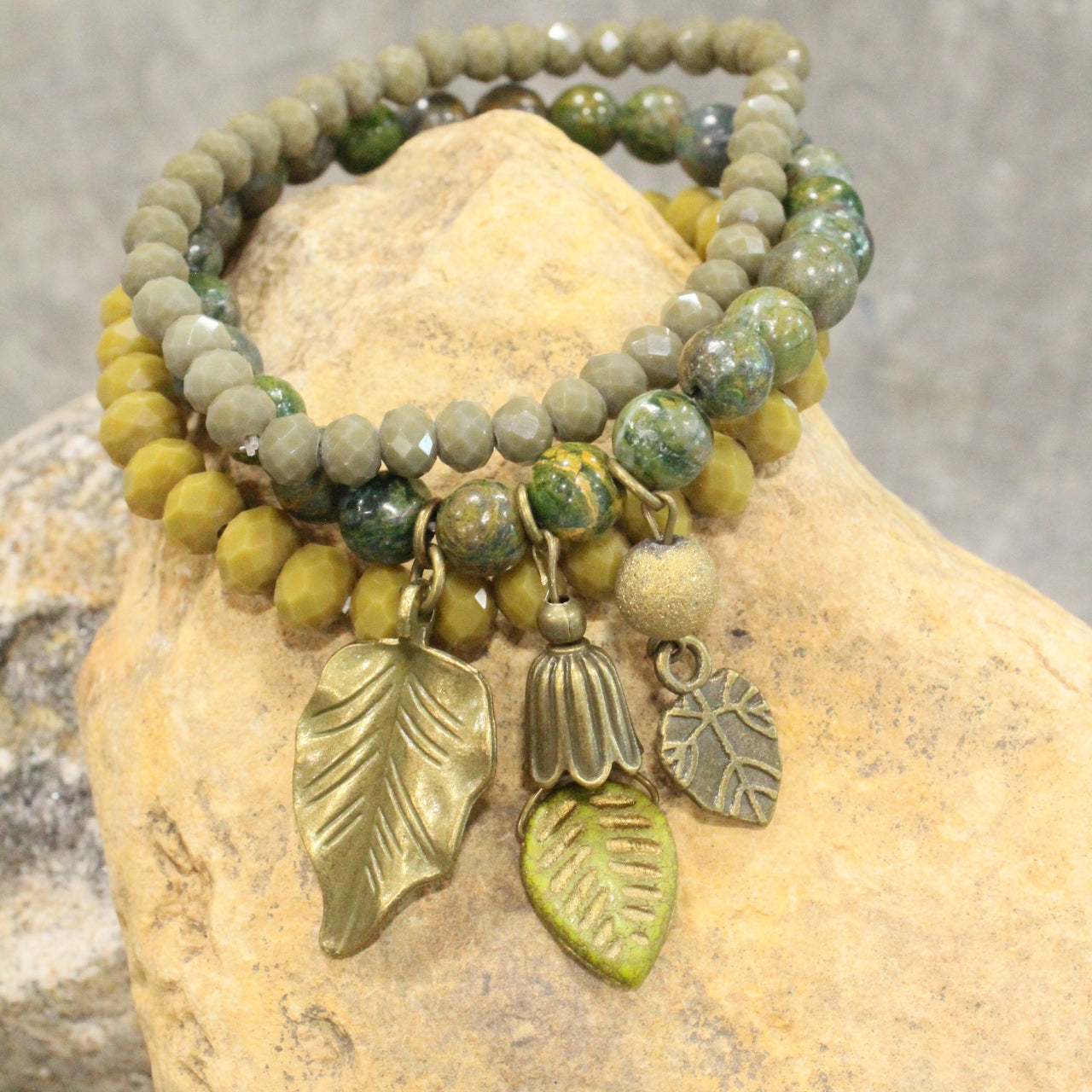 Olive Leaves Fall Stretch Bracelet Set