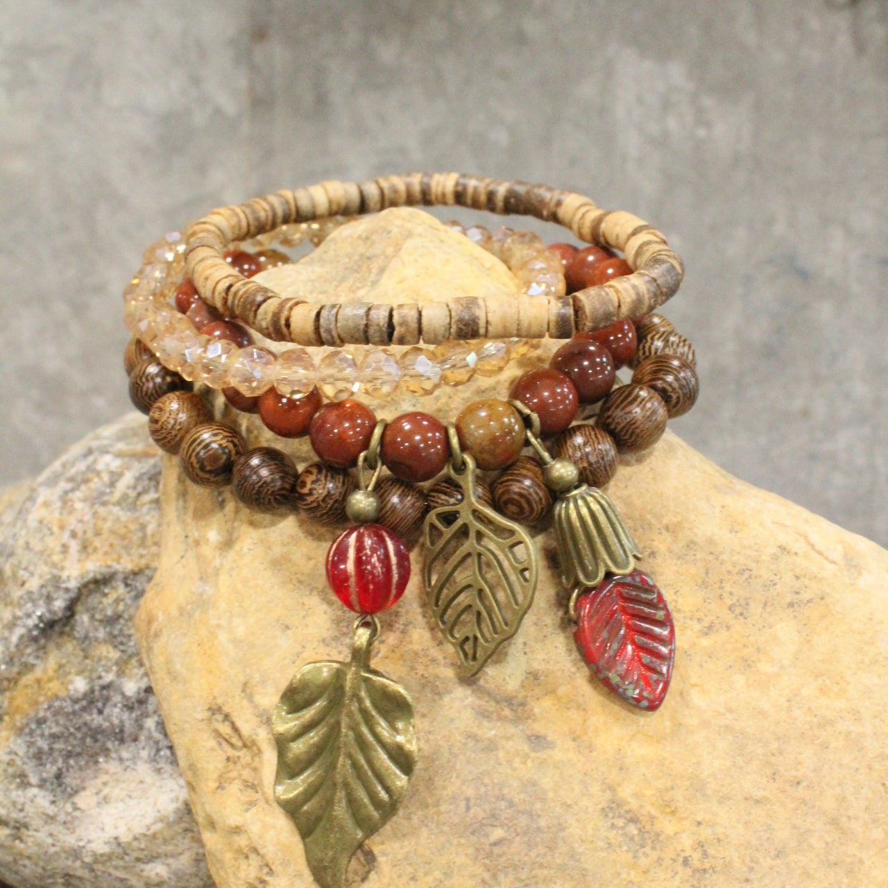 Falling For Autumn Leaves Stretch Bracelet Set