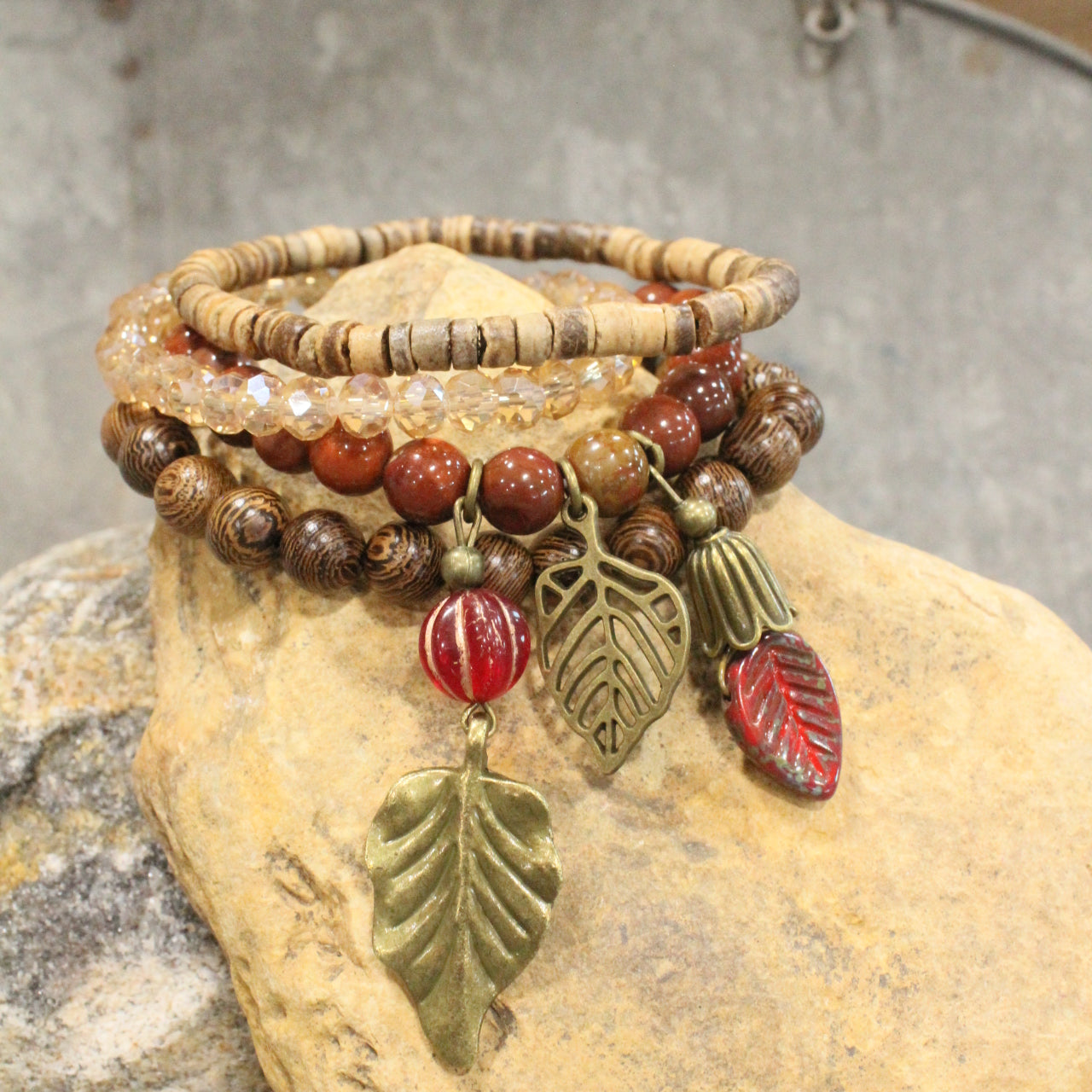 Falling For Autumn Leaves Stretch Bracelet Set