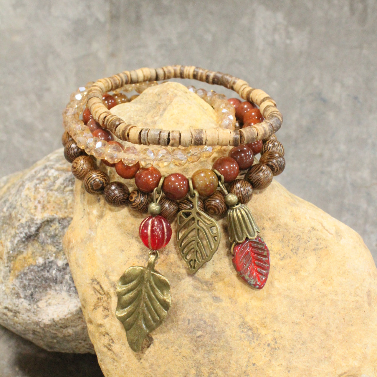 Falling For Autumn Leaves Stretch Bracelet Set
