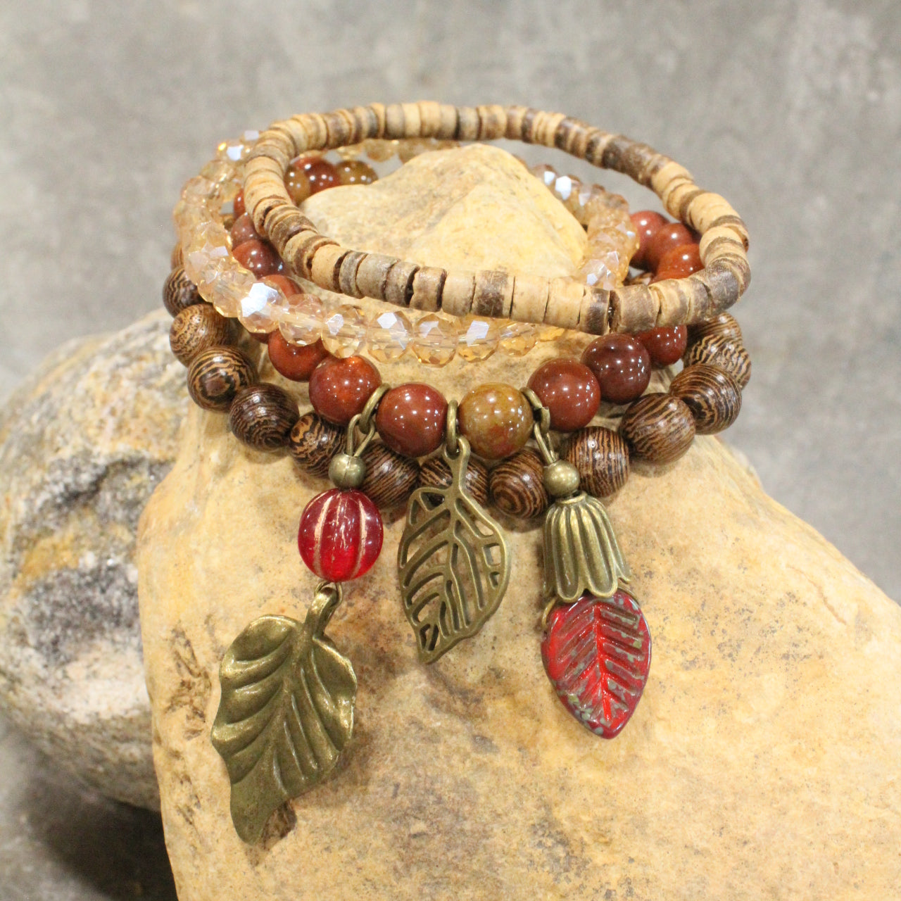 Falling For Autumn Leaves Stretch Bracelet Set