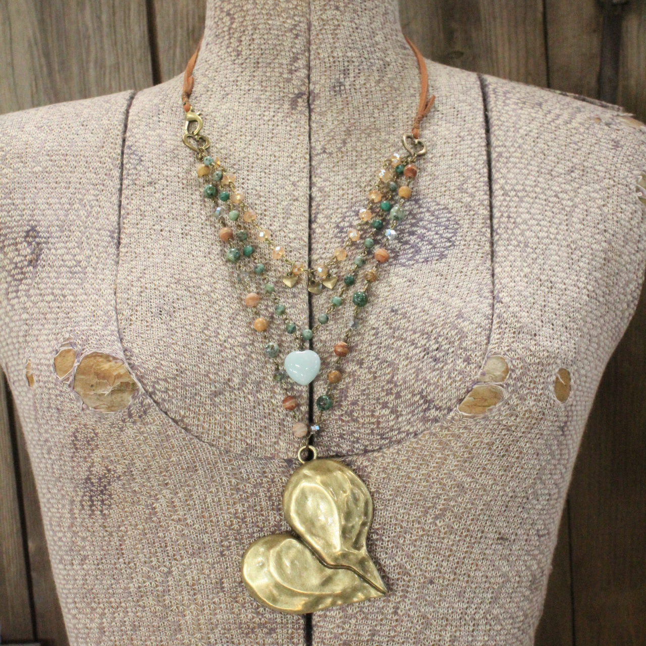 Layers Of Love Jasper & Bronze Heart Necklace