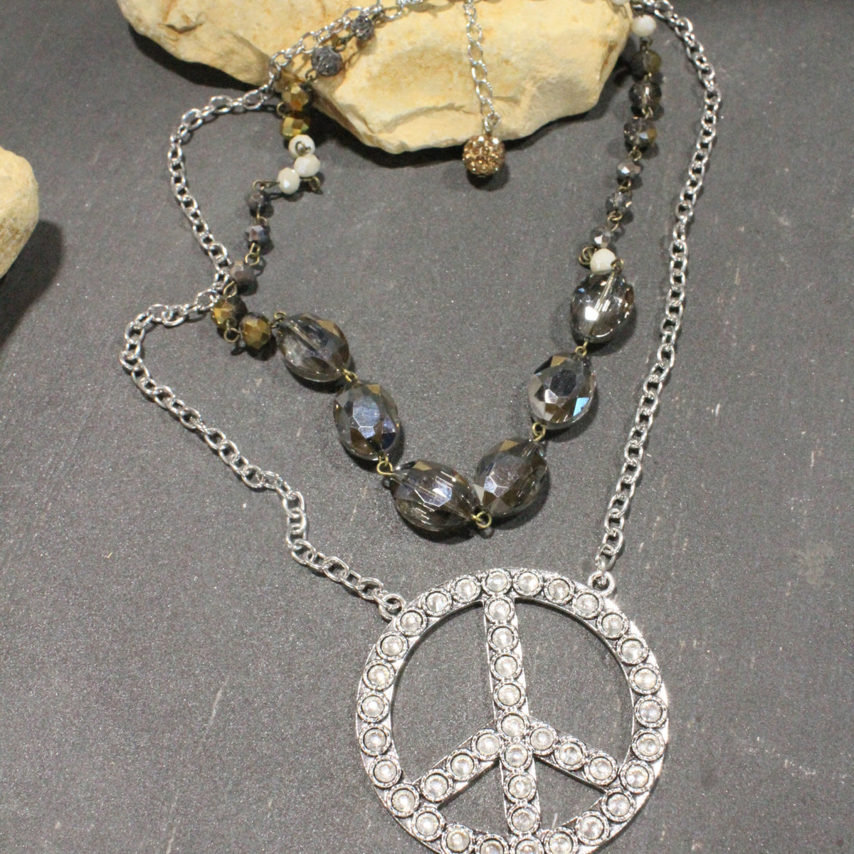 Touch Of Class Silver Peace Layered Necklace