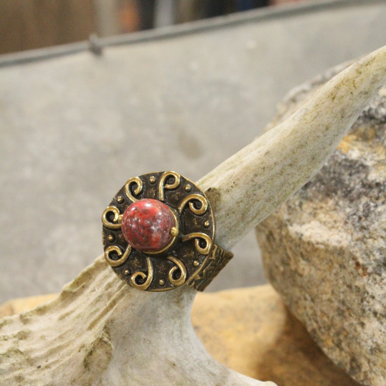 Bohemian Sunrise Red Stone Open Size Ring