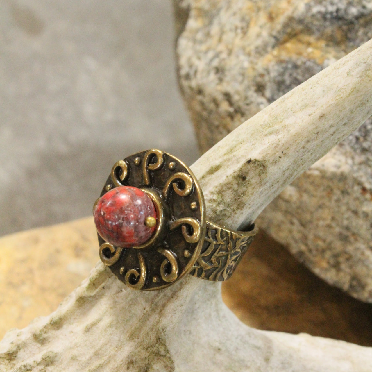 Bohemian Sunrise Red Stone Open Size Ring