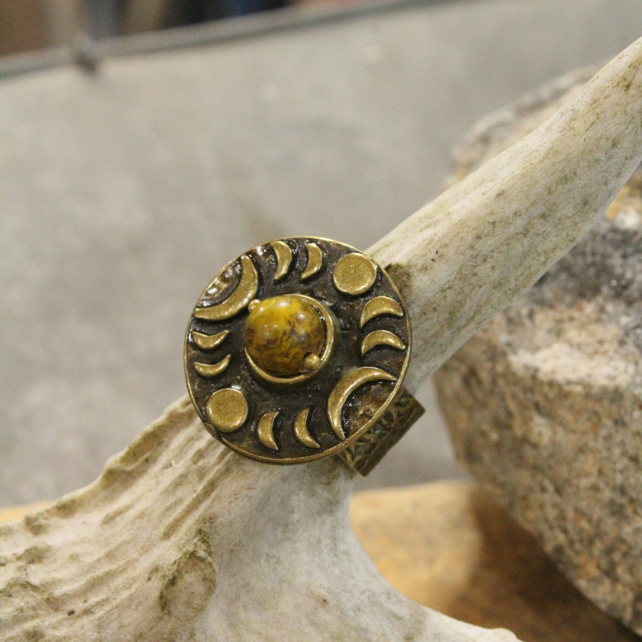 Around The Moon Mustard Stone Bohemian Open Size Ring