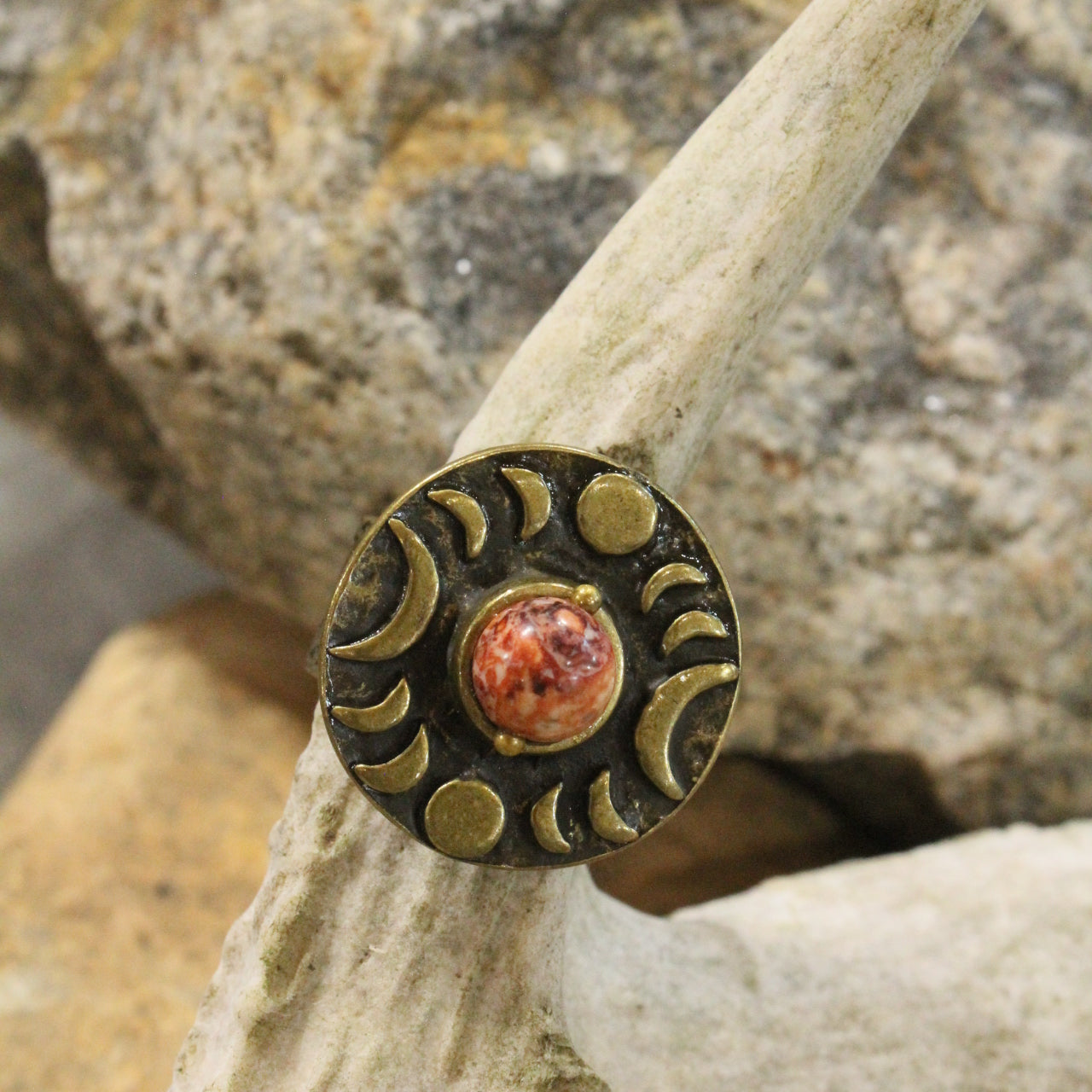 Around The Moon Rusty Stone Bohemian Open Size Ring