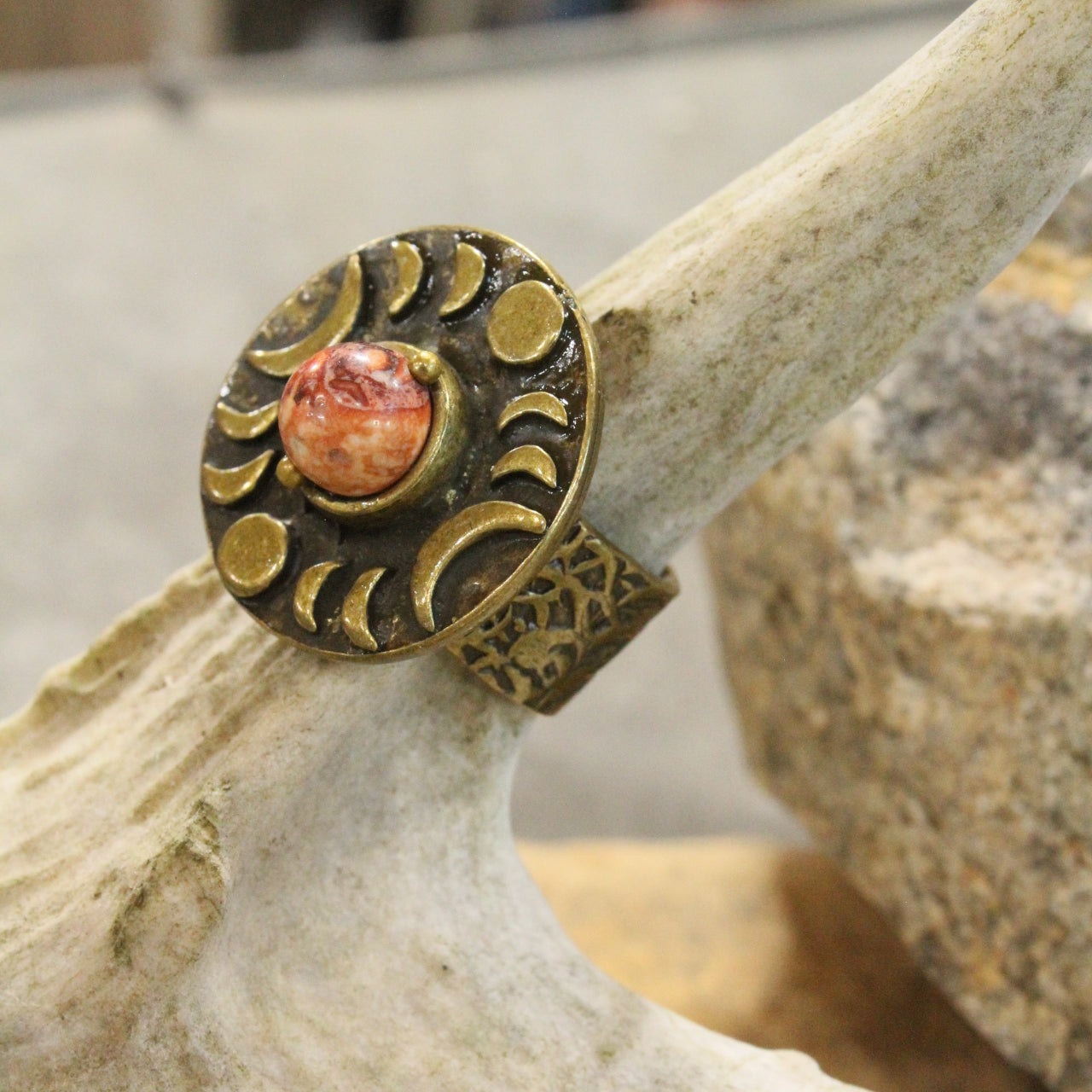 Around The Moon Rusty Stone Bohemian Open Size Ring