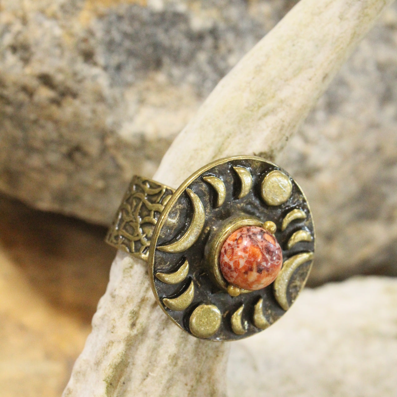 Around The Moon Rusty Stone Bohemian Open Size Ring