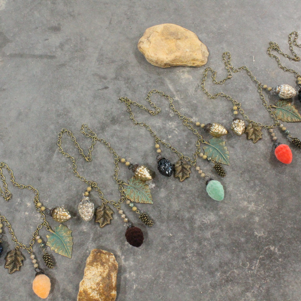 Flocked Together Pinecones & Leaves Charming Necklace