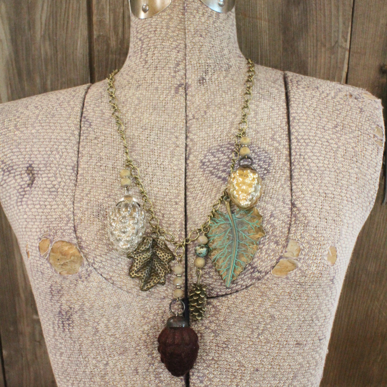Flocked Together Pinecones & Leaves Charming Necklace