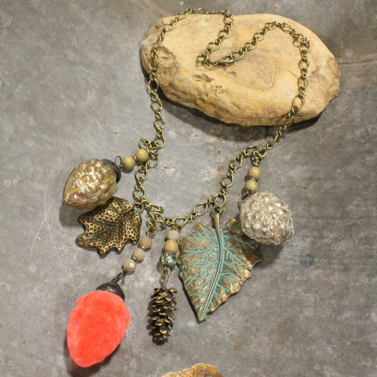 Flocked Together Pinecones & Leaves Charming Necklace