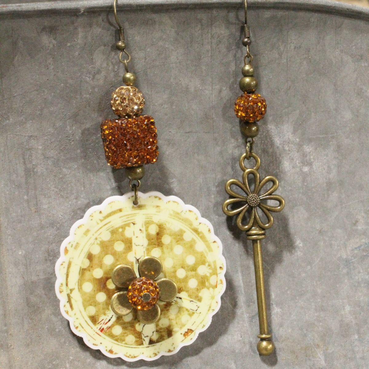 Peace, Paisley & Polka Dot Earth Tone Dangle Earrings