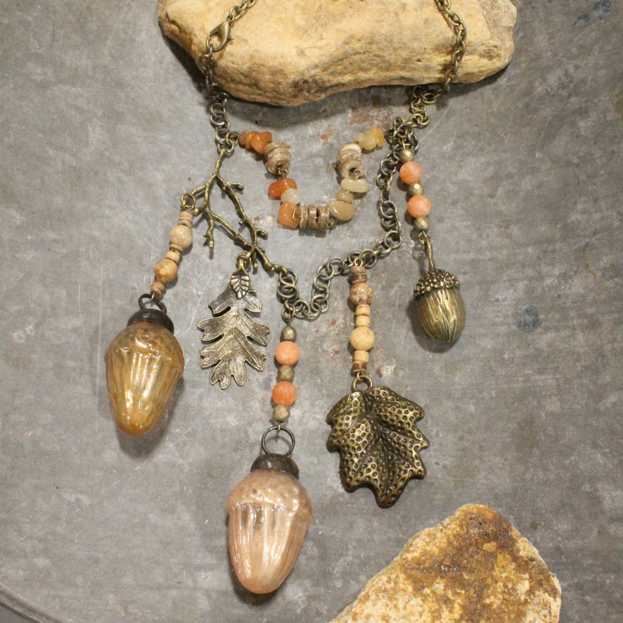 Acorns & Falling Leaves Layered Necklace