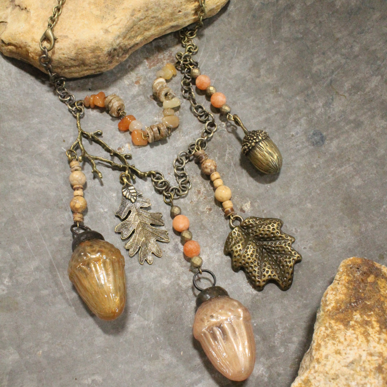 Acorns & Falling Leaves Layered Necklace