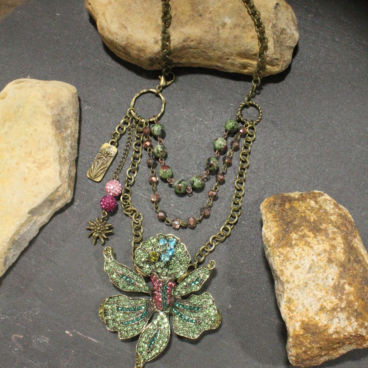 Smell The Iris Garden Green Layered Necklace