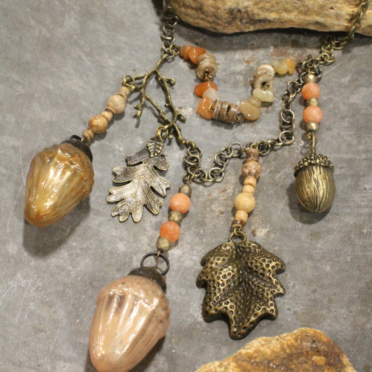 Acorns & Falling Leaves Layered Necklace