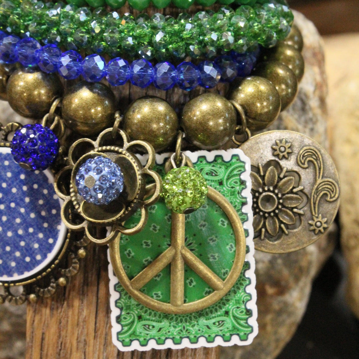 Peace, Paisley & Polka Dot Green Charm'd Bracelet Set
