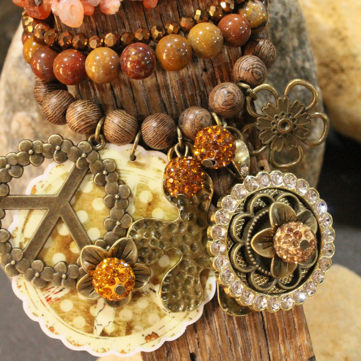 Peace, Paisley & Polka Dot Earth Tone Charm'd Bracelet Set